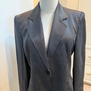 Armani black and white stripe silk jacket.  Size 10.
